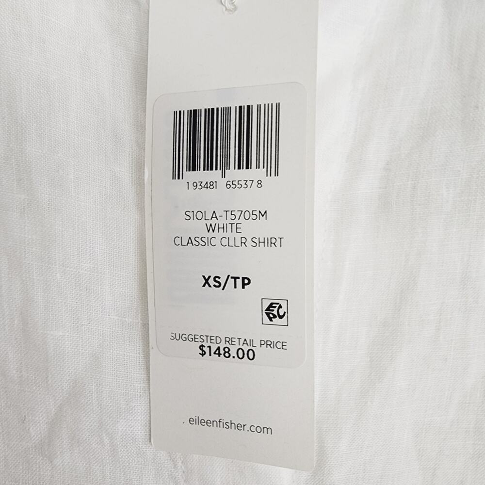 NWT Eileen Fisher White Organic Cotton Poplin Classic Collar Button Down - XS - Picture 8 of 13